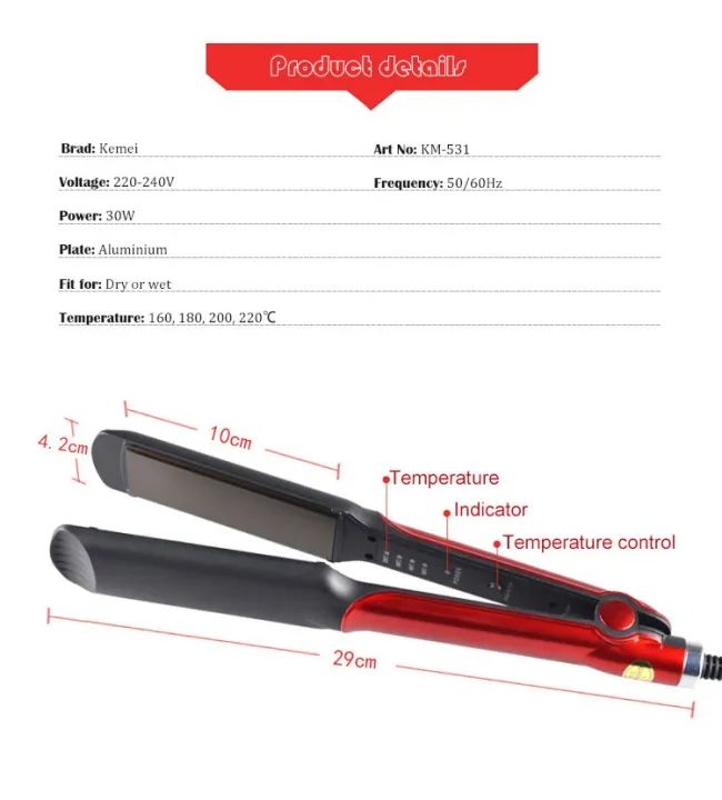 Kemei Km-531 Professional Hair Straightener with Temperature Control ionic plate hair straight